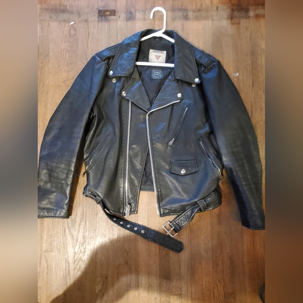 Classic Black Leather Biker Jacket with Belt